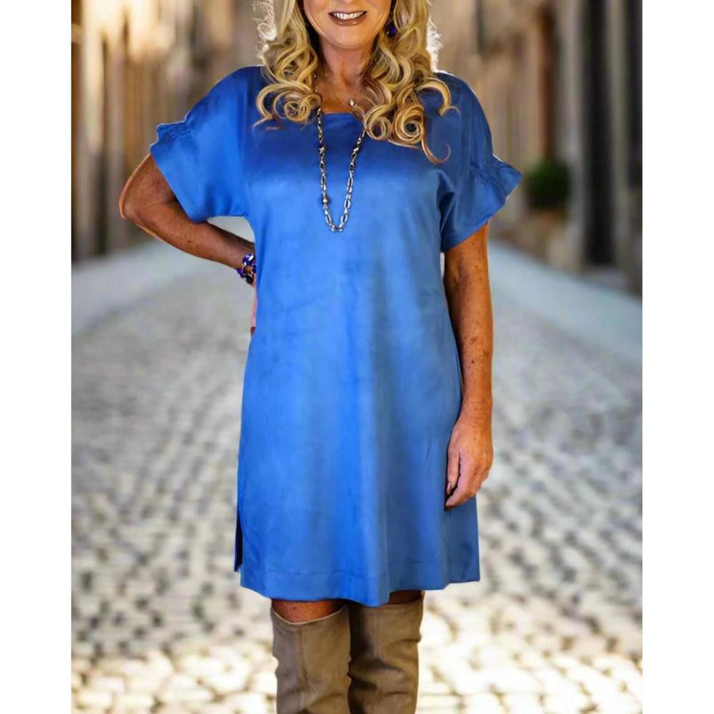 NEW WONDERFUL & YOUNG short sleeve suede dress in royal blue